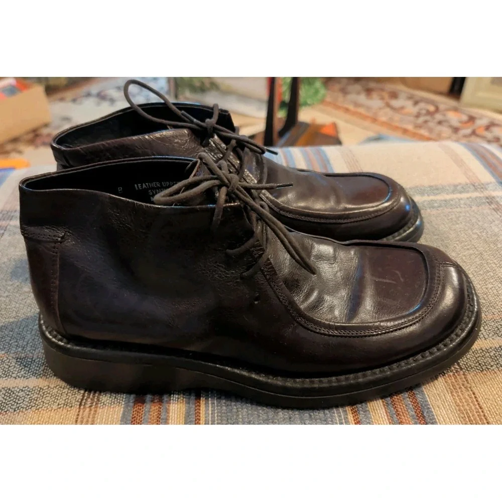 Mens TAXTO Leather Ankle Boots Square Toe Dark Brown Italian Italy Size 8 Bootie
